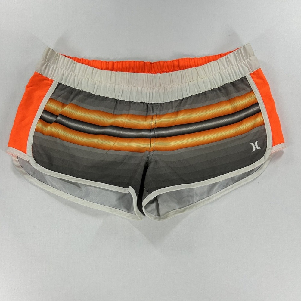 Hurley Vintage Y2K Woman'S  Mini Board Shorts Medium Striped Orange And Grey